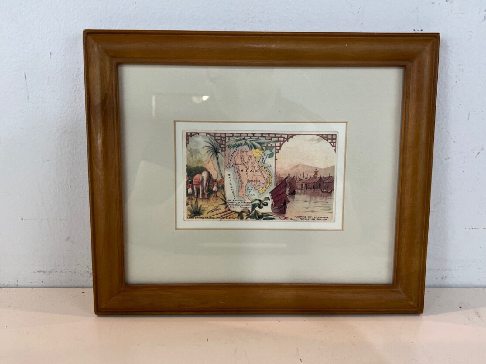 Antique “SIAM” Arbuckle Bros Miniature Map Colored Lithograph Framed