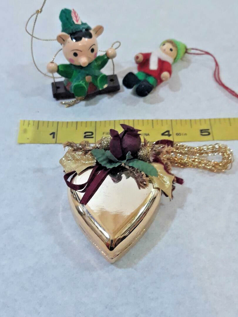 Vintage Small Wooden Lot Of 3 Christmas Tree Ornaments ~ Ships FREE