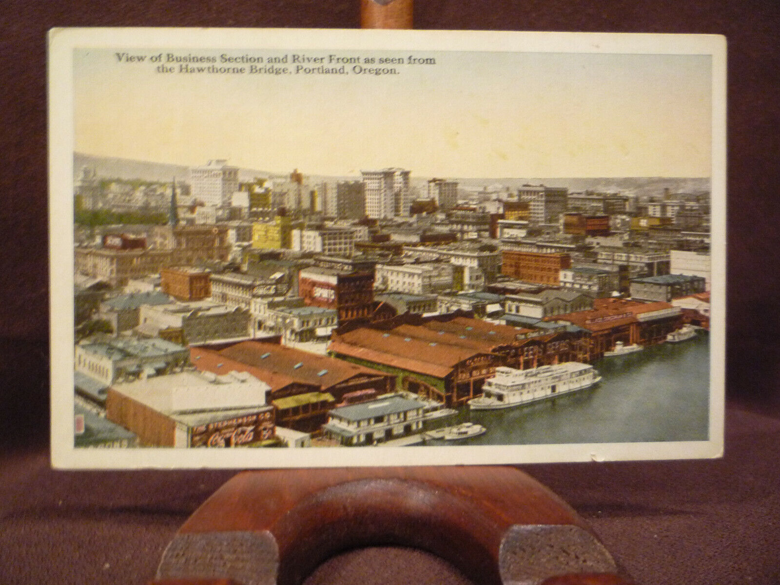 1930s Portland OR OREGON, Birdseye View of City & Waterfront from Bridge