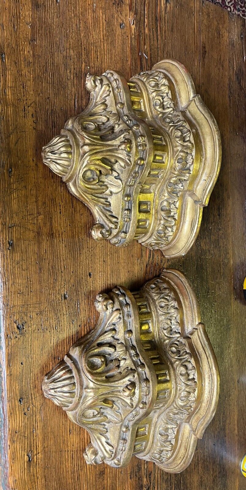 Antique Pr  Gold Gilt Carved Wood Shelves Sconces 10