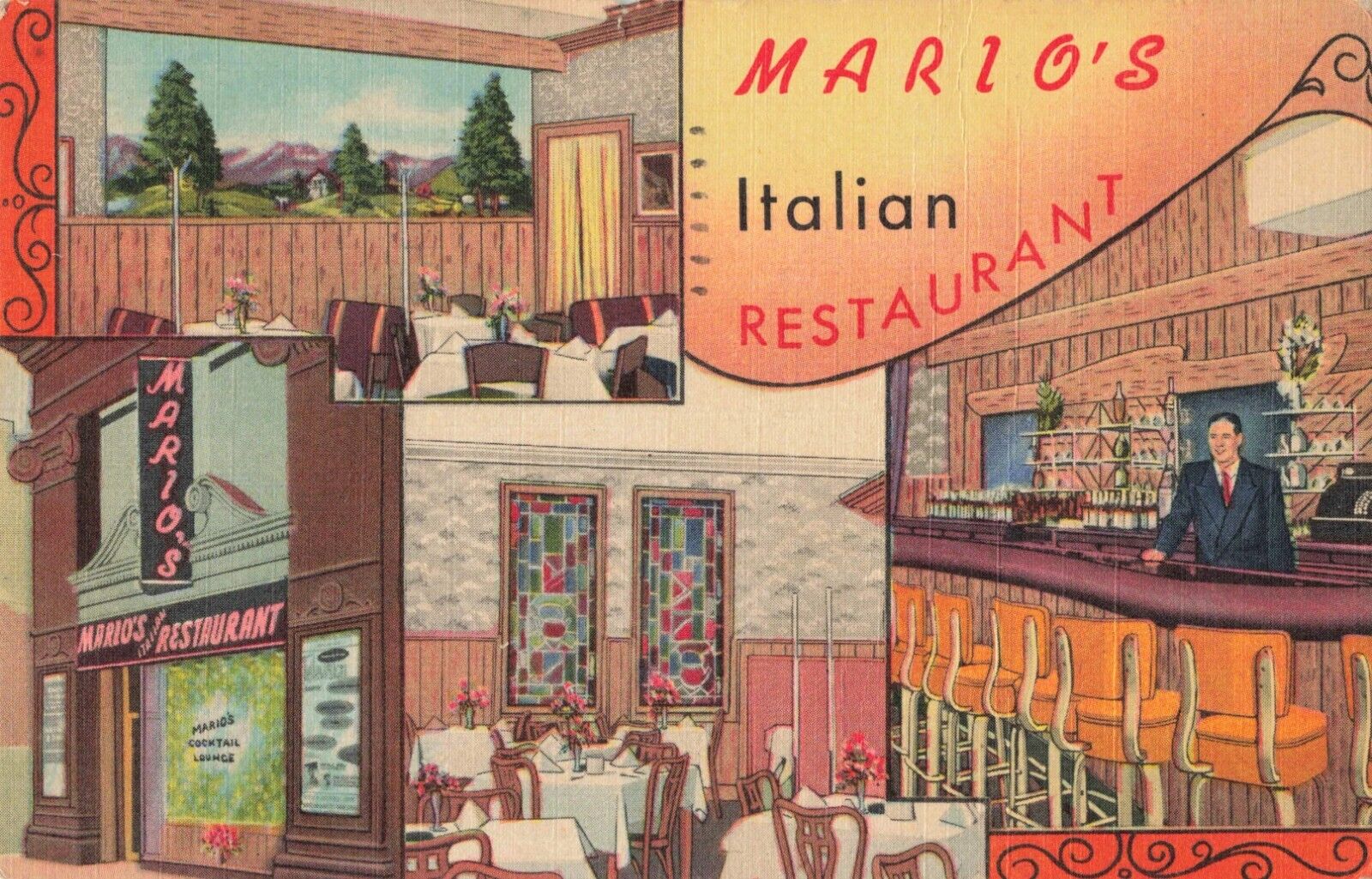 Mario's Italian Restaurant Chicago Illinois IL Bar Linen 1958 Postcard