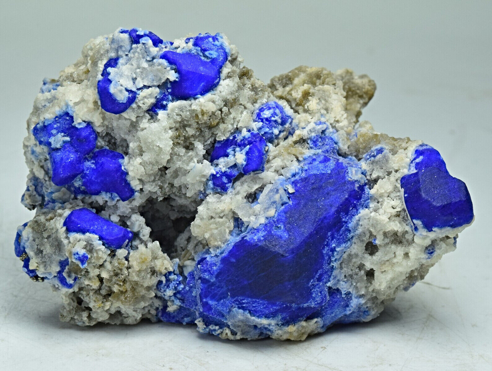Lovely Royal Blue Color Lazurite Crystal Specimen with Fluorescent Forsterite