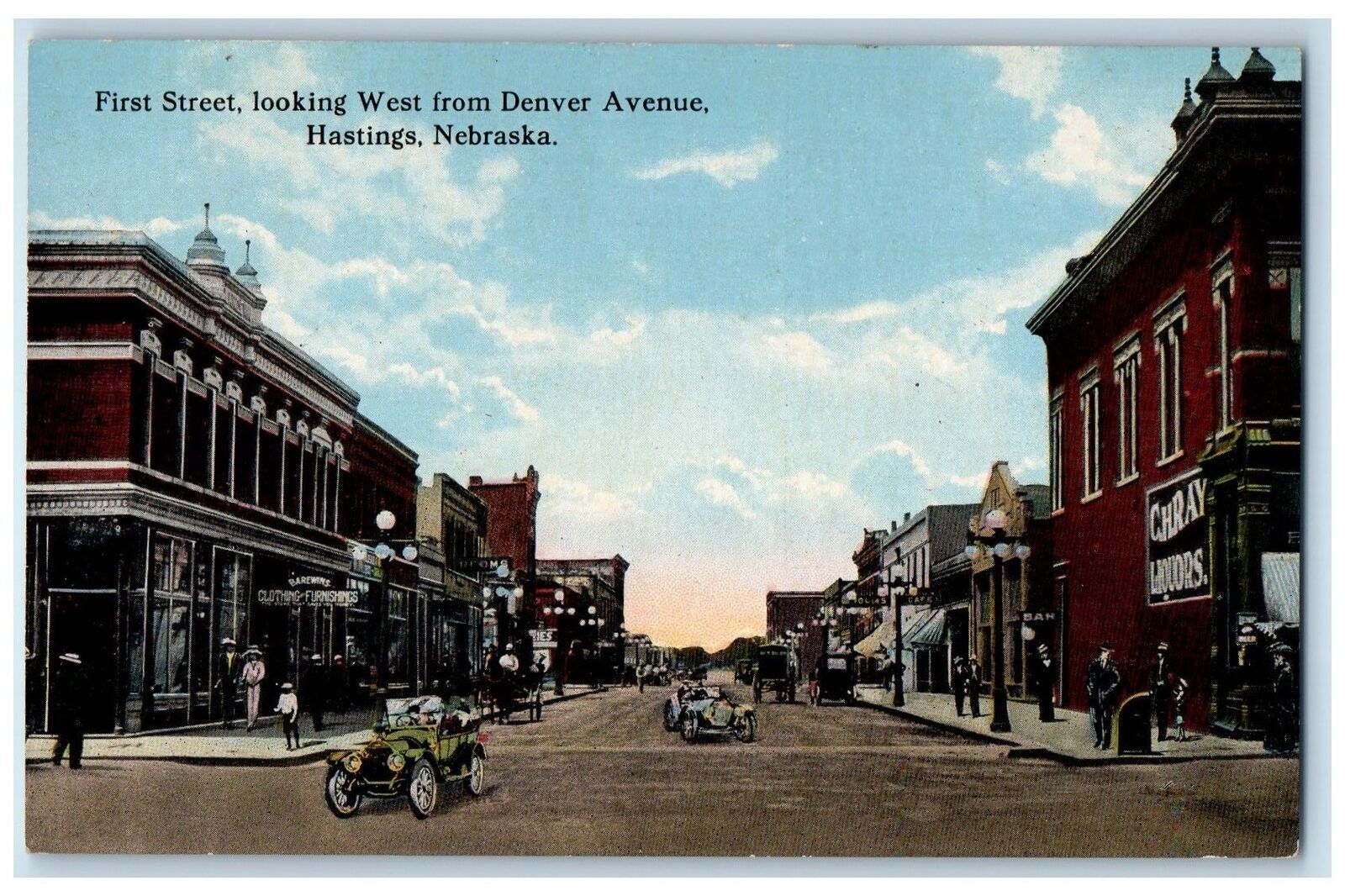 c1910s First Street Looking West From Denver Avenue Scene Hastings NE Postcard