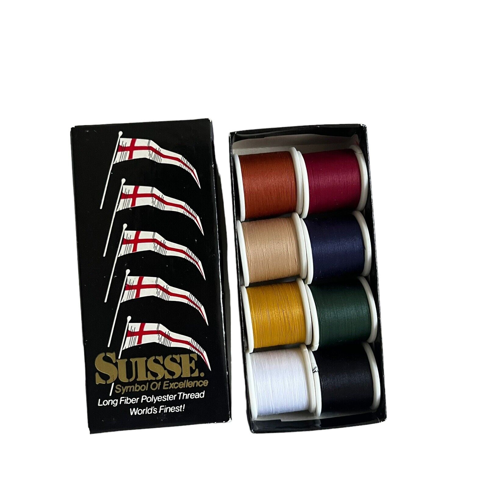 Vtg American Thread Suisse Thread Set Multicolor 8 Spools Polyester