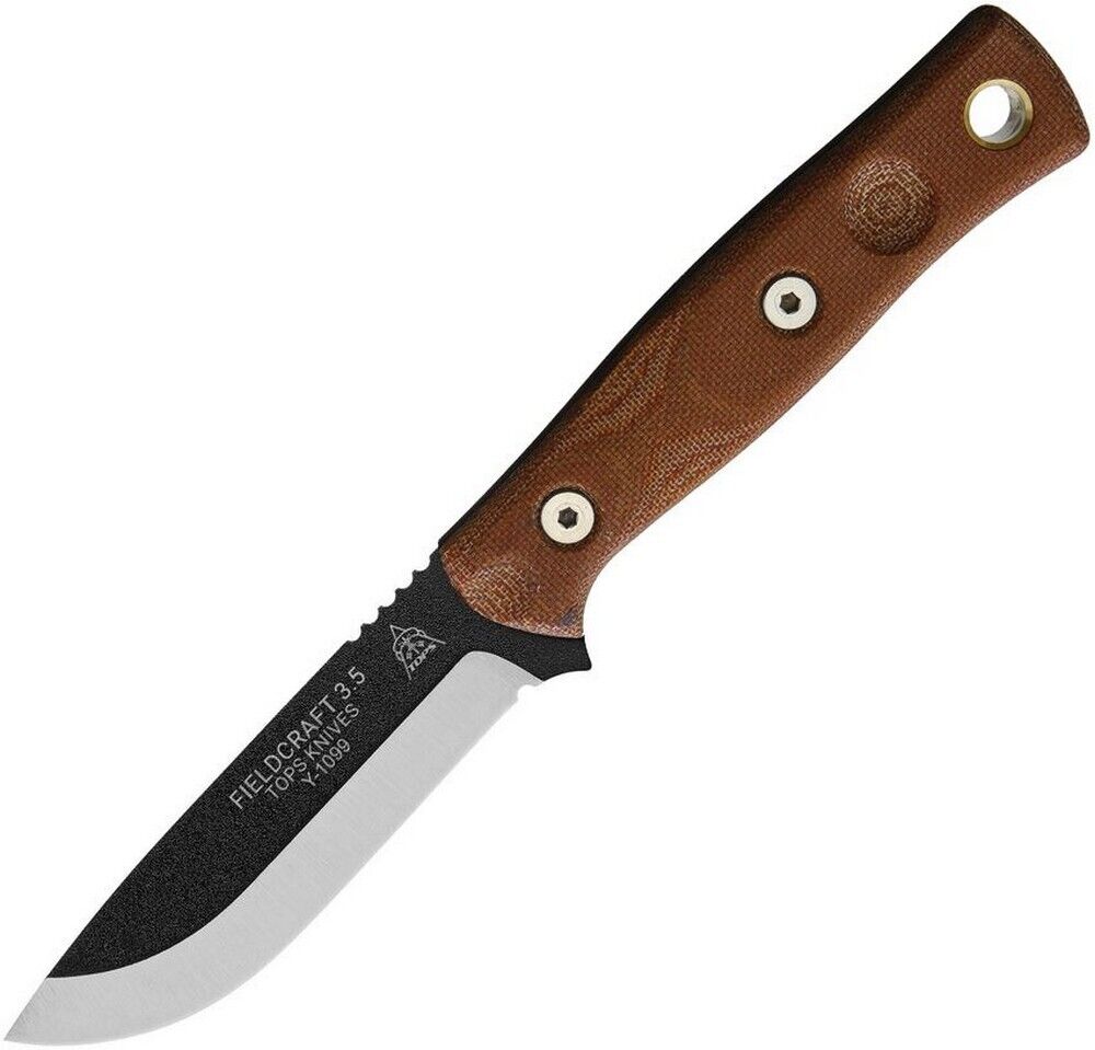 TOPS Fieldcraft 3.5 Fixed Knife Tan Micarta Handle W/ Black Sheath - MBROS-01
