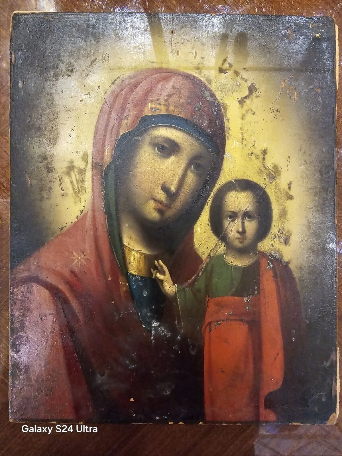ANTIQUE RUSSIAN GREEK HAND PAINTED ICON OF MOTHER OF GOD