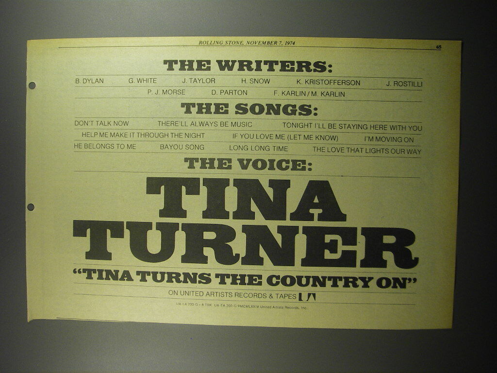 1974 Tina Turner Tina Turns the Country On Album Advertisement