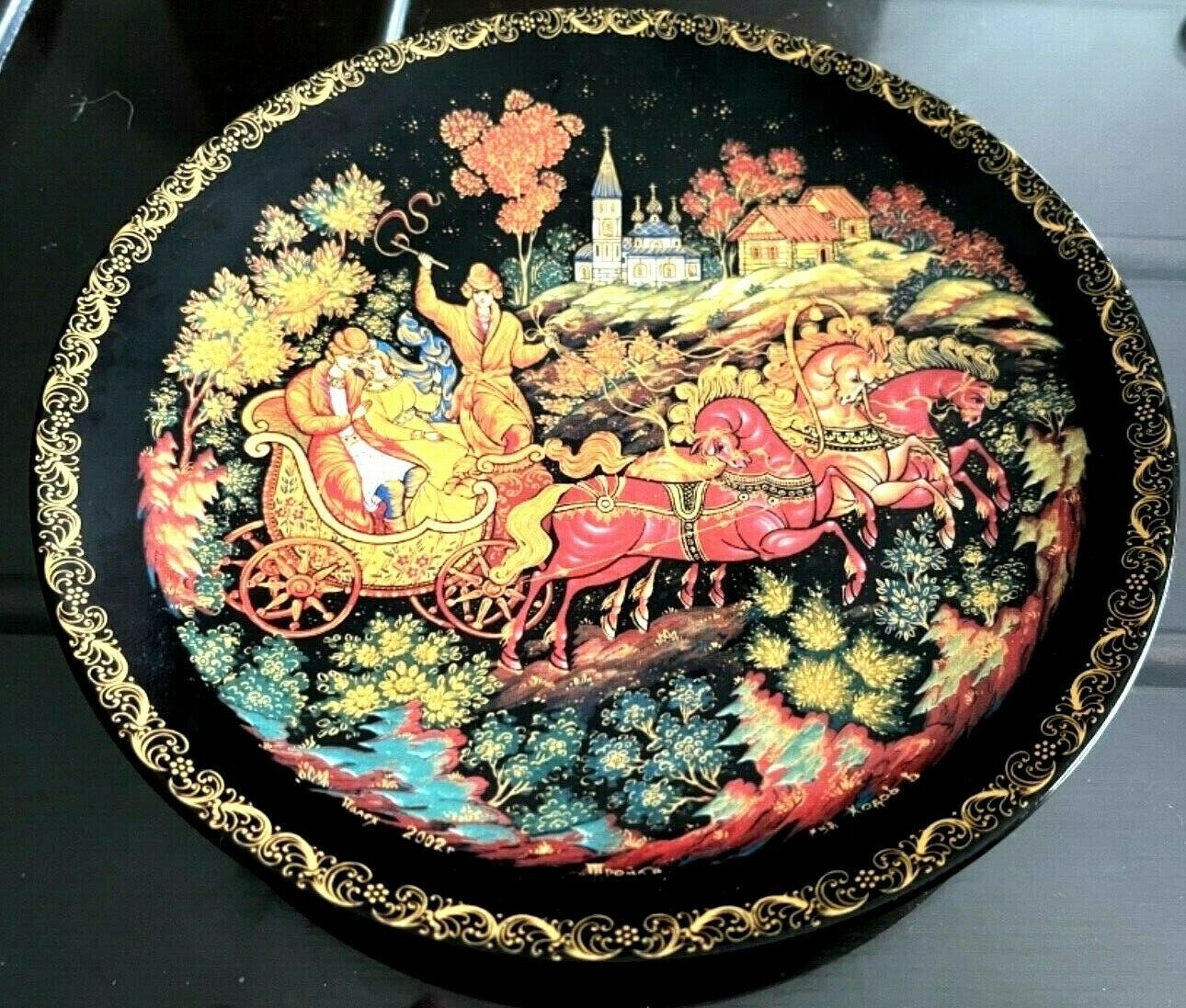 Vintage Russian Lacquer Plaque or Plate 7 3/8\