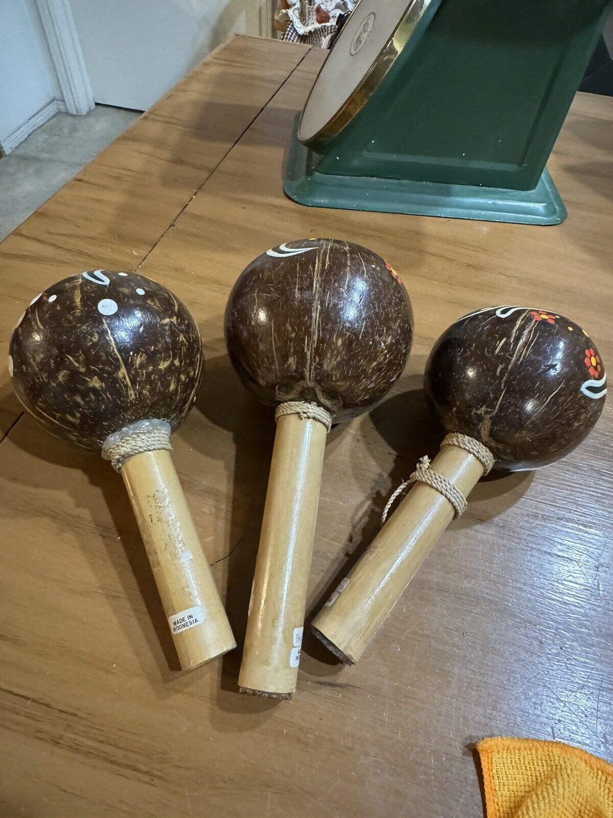 Set Of 3 Painted Maracas Made In Indonesia