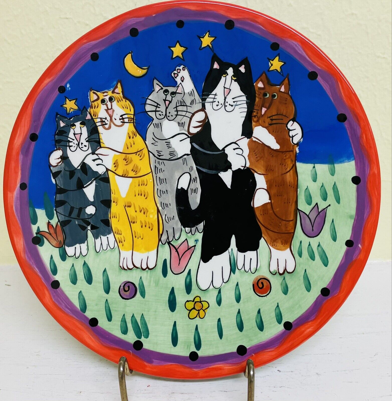 CATZILLA Colorful Plate “Spring Fever—Hugging Cats” Candice Reiter Designs 2001