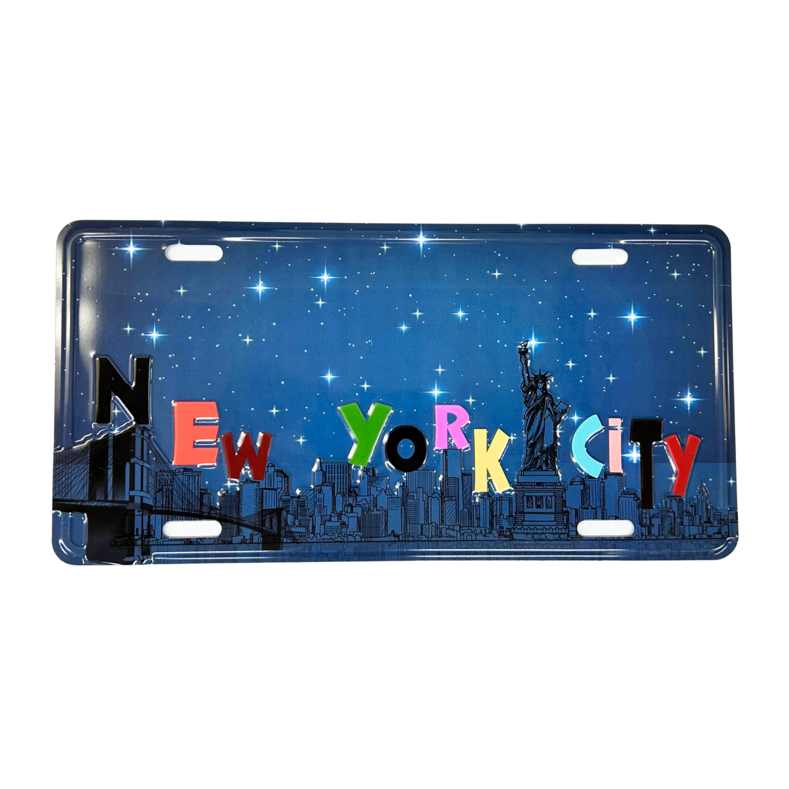 NEW YORK- Stary Night With NYC Skyline, Statue of Liberty Souvenir License Plate