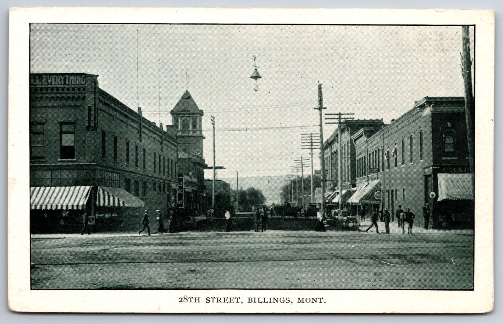 Billings Montana~28th Street~Hanging Light~Clocktower~c1905 Postcard