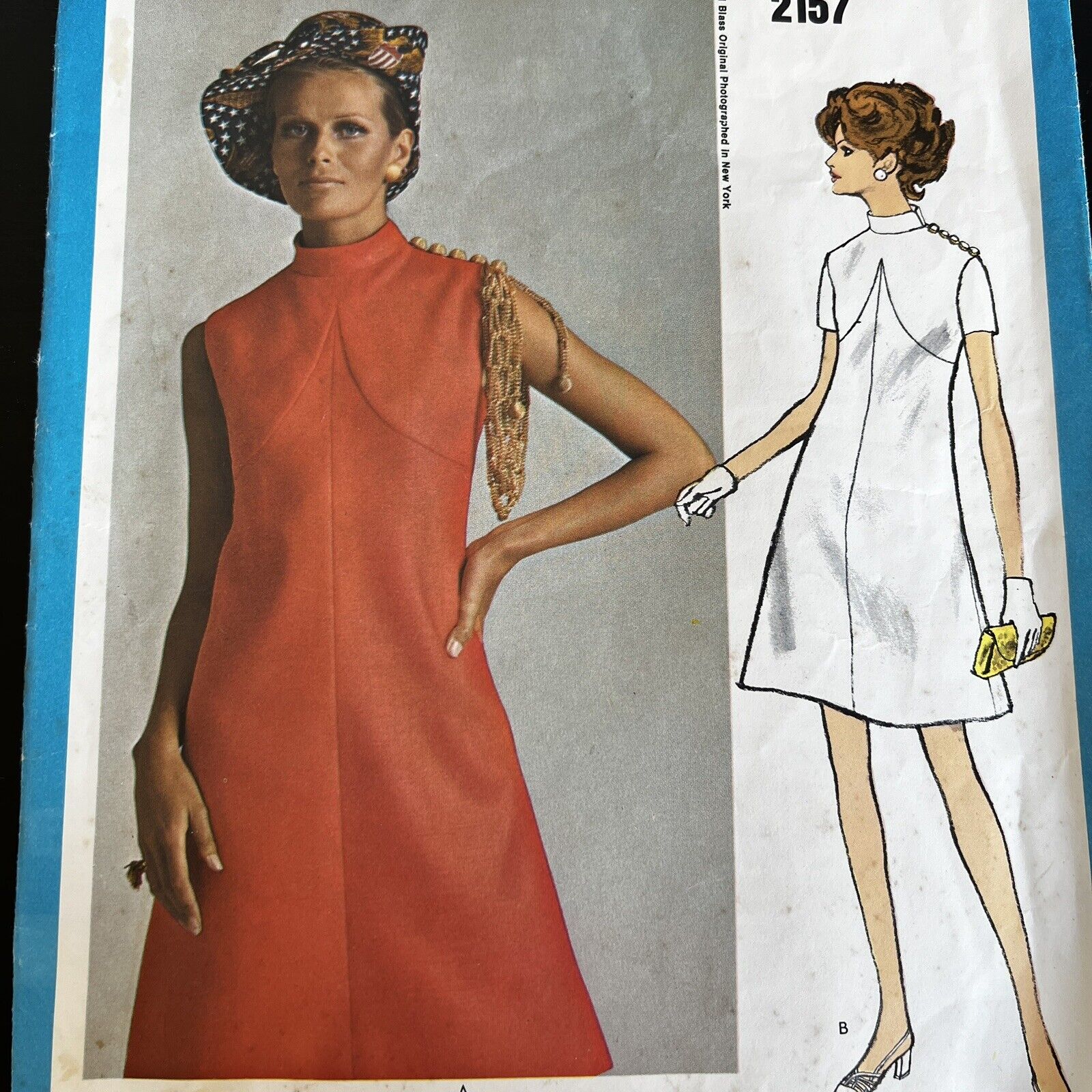 Vintage 60s Vogue 2157 Bill Blass Mod Seamed A-Line Dress Sewing Pattern 12 CUT