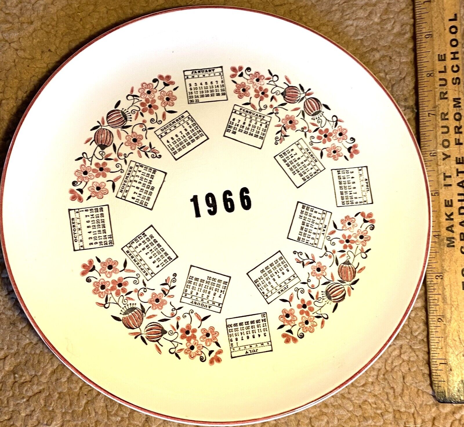 Vintage 1966 Ceramic Calender Plate (PL423)