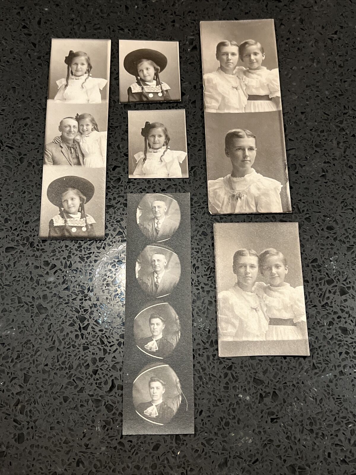 Vintage 1890 - 1900’s Photo booth strip photos, Sisters Mom & Dad