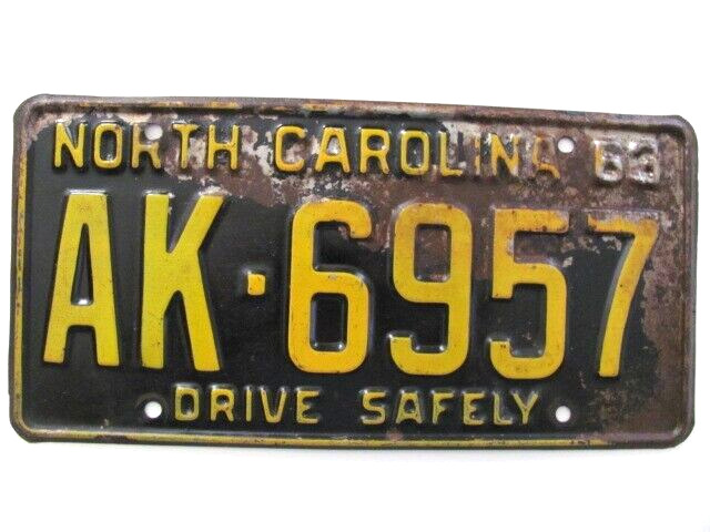 1963 NORTH CAROLINA NC LICENSE PLATE TAG, AK-6957, VINTAGE, ORIGINAL