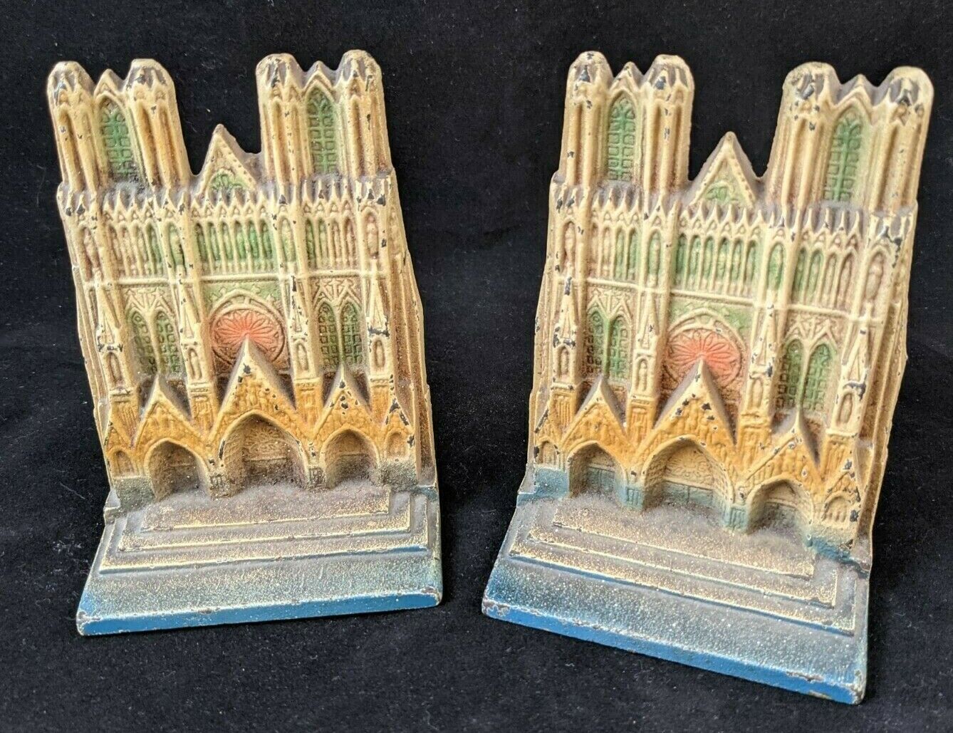 NOTRE-DAME DE REIMS RHEIMS Cathedral Bookends France, Cast Iron Painted #134 A C