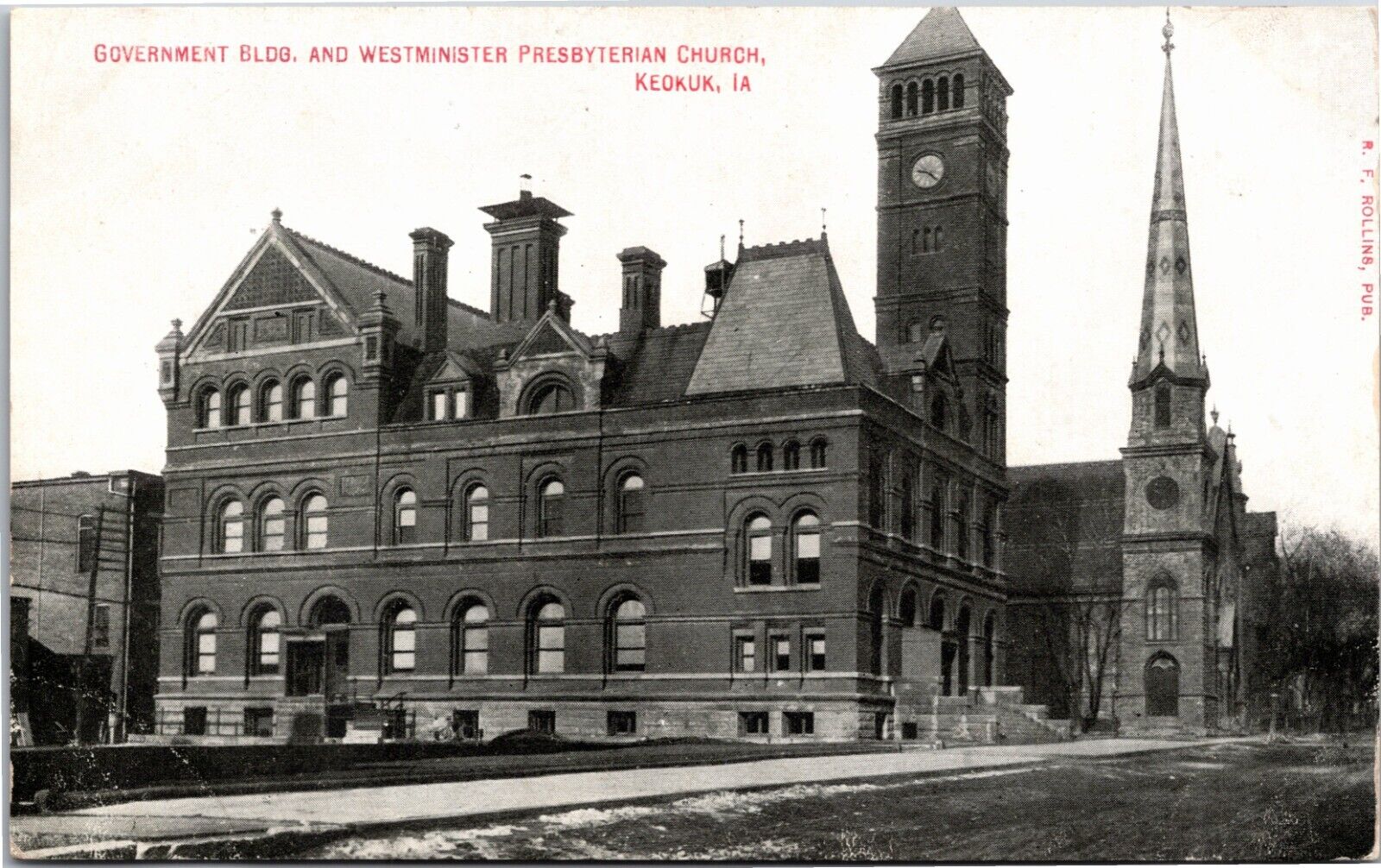 Keokuk IA Iowa Government Bldg, Westminster Presbyterian Church Vintage Postcard