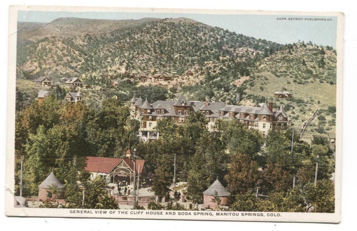 Postcard General View Cliff House + Soda Spring Manitou Springs CO 
