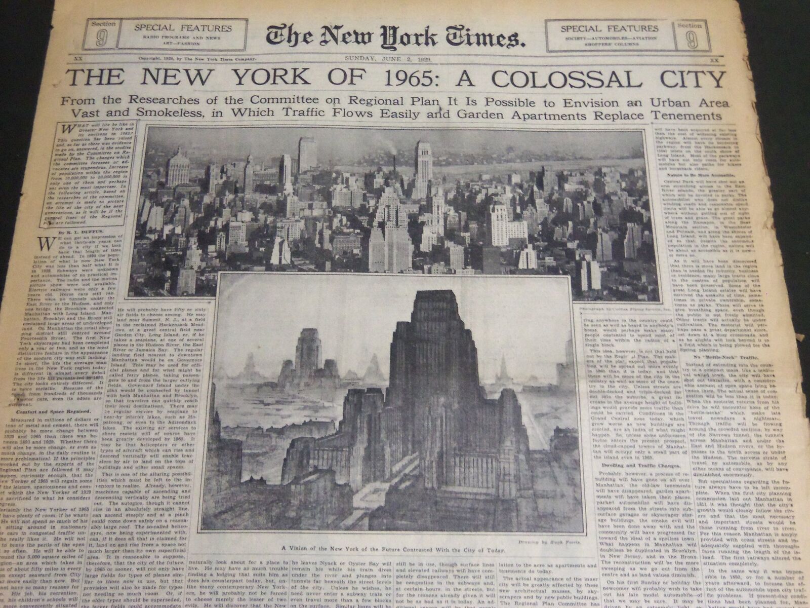 1929 JUNE 2 NY TIMES SECTION - NEW YORK OF 1965 - A COLOSSAR CITY - NT 7082