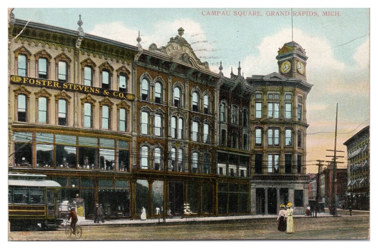 Campau Square Grand Rapids Michigan MI Postcard c1911 Foster Stevens Co. Street