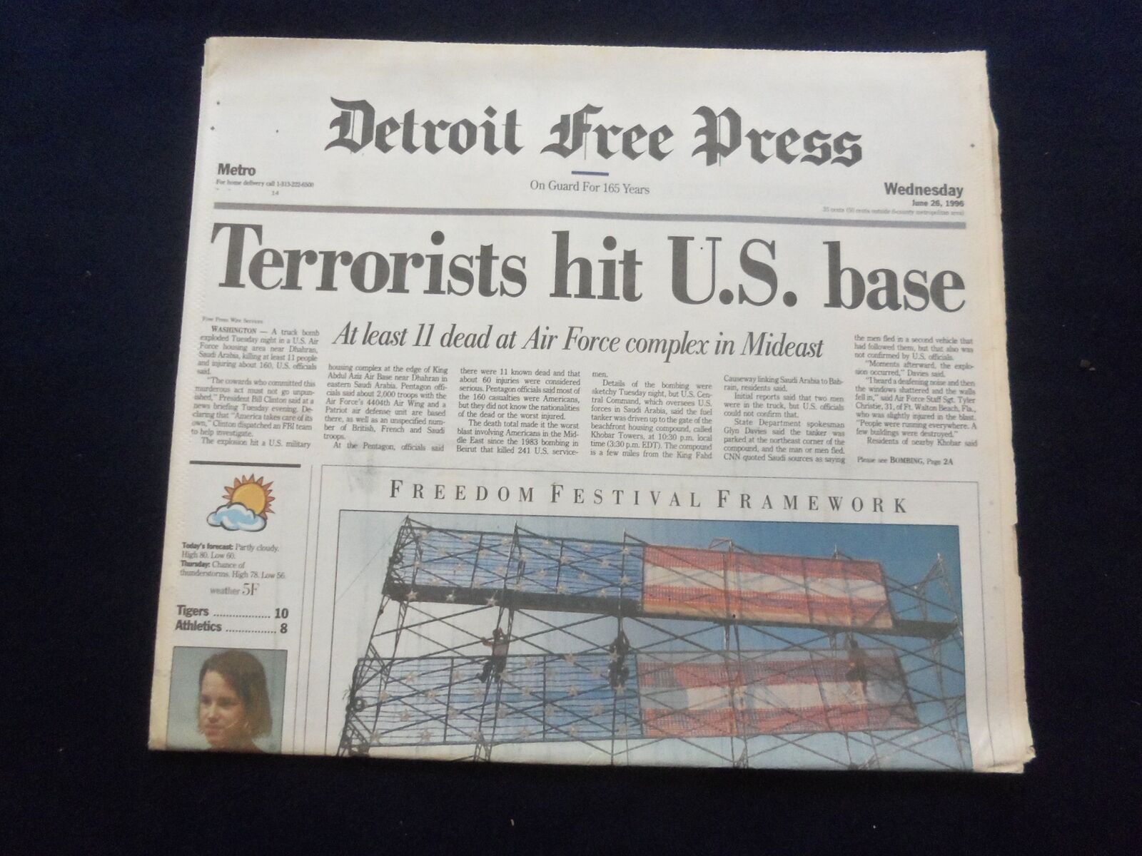 1996 JUNE 26 DETROIT FREE PRESS NEWSPAPER - TERRORISTS HIT U.S. BASE - NP 7262