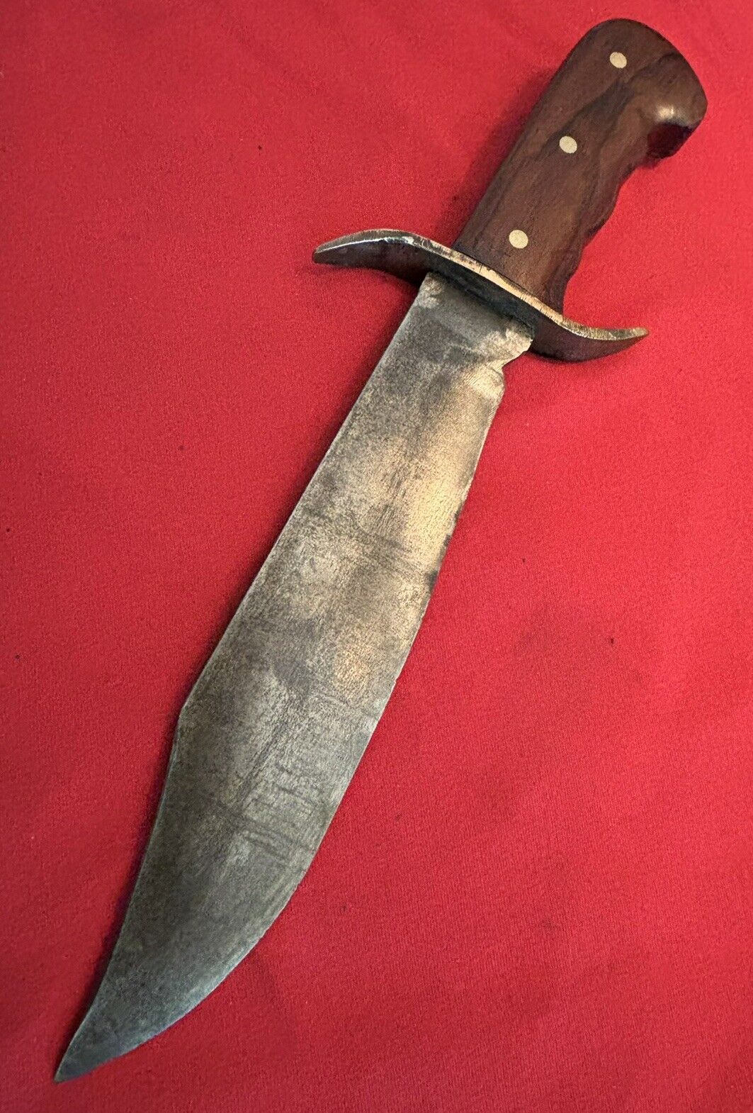 ANTIQUE HEAVY BOWIE  KNIFE WITH A NEW EXOTIC WOOD OVERSIZED HANDLE