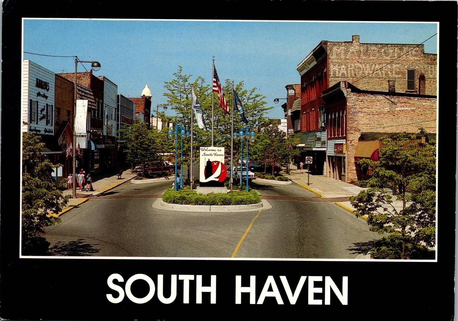 Vintage Michigan MI Postcard South Haven Business District Malbone Hardware