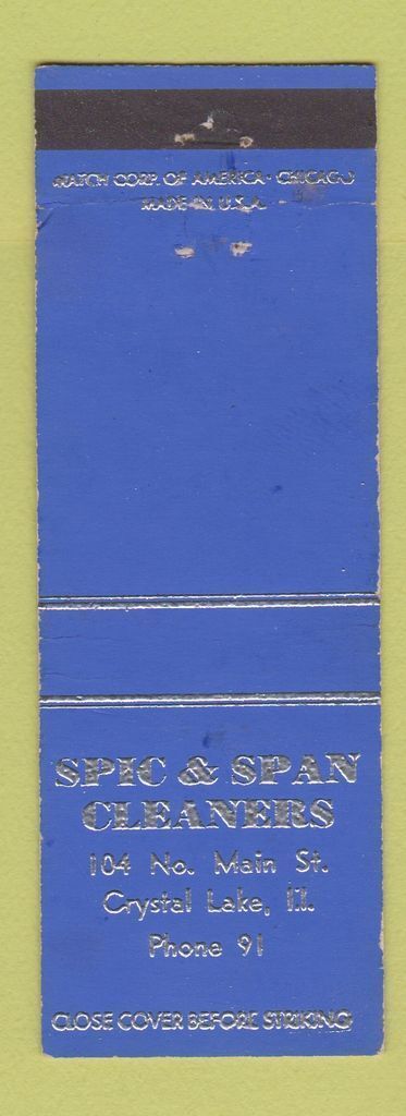 Matchbook Cover - Spic and Span Cleaners Crystal Lake IL low phone #