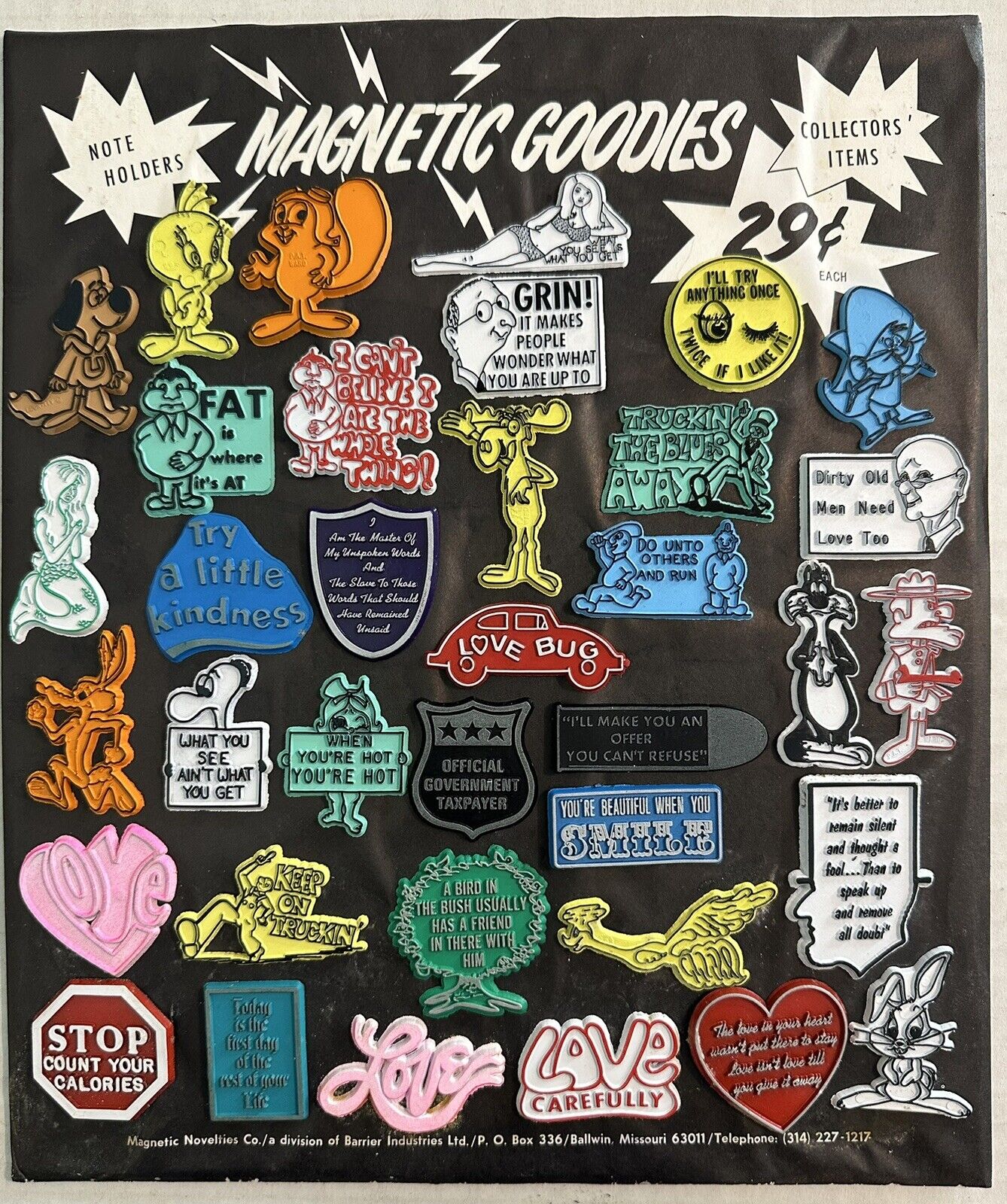 1970s Easel Back Store Display - Magnetic Goodies - Love Bug ACME Characters +++