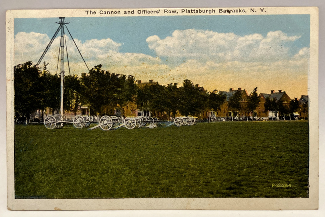 The Cannon & Officers' Row, Plattsburgh Barracks, New York NY Vintage Postcard