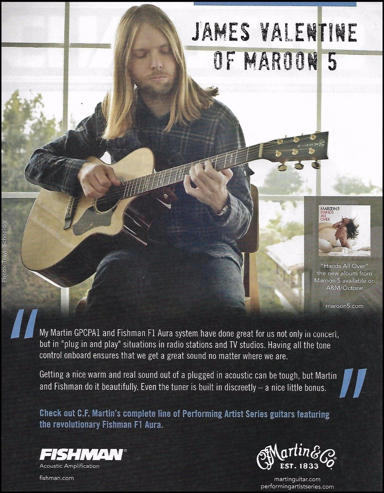 Maroon 5 James Valentine Martin GPCPA1 acoustic guitar ad 8 x 11 advertisement