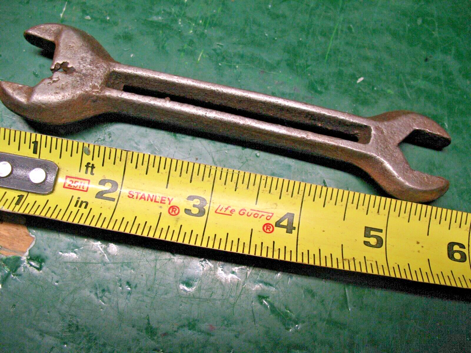 ANTIQUE  IRON   OPEN END WRENCH  THICK  MASSIVE  HEAVY  UNMARKED    ORIG. USA
