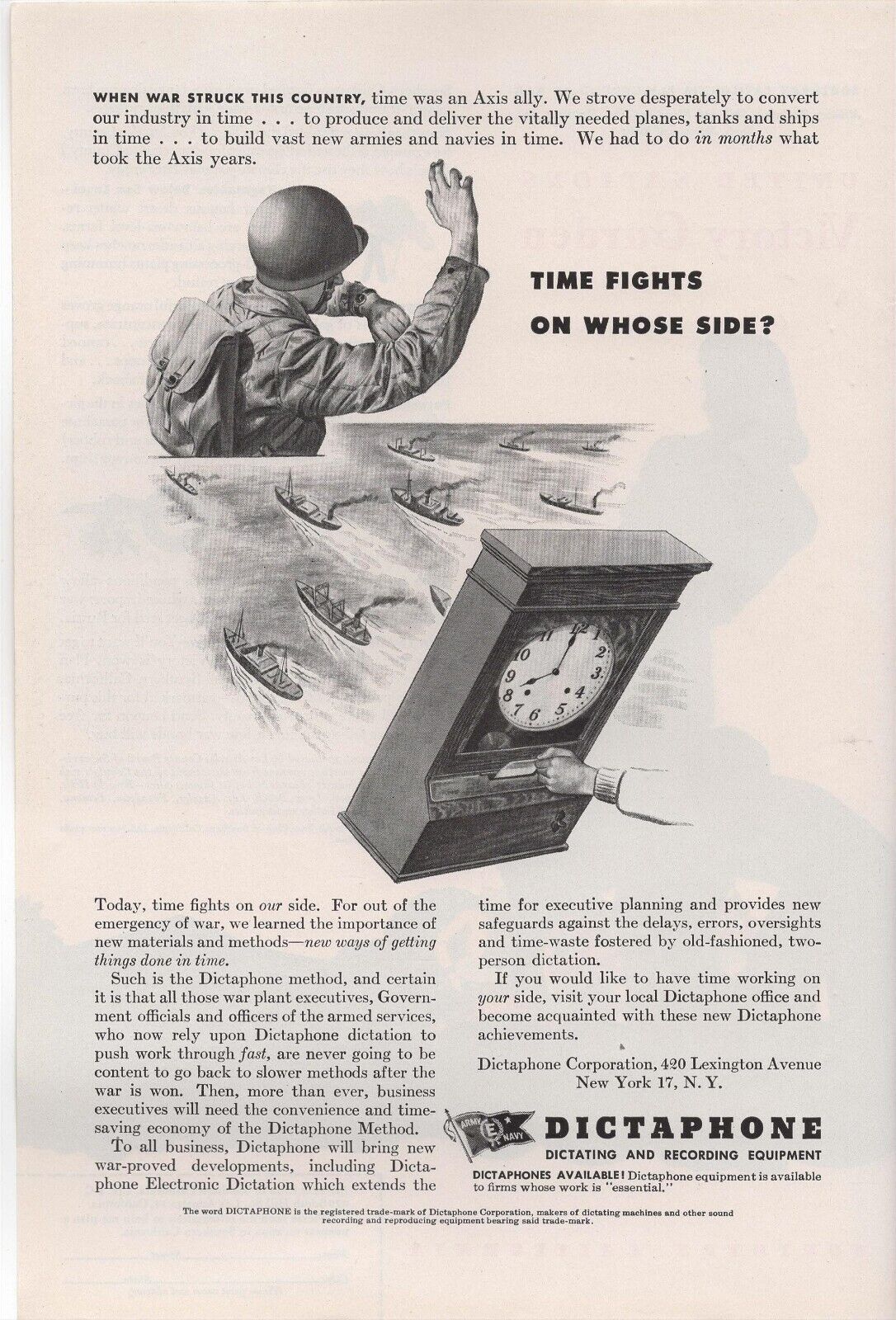 1944 Dictaphone Recording Equipment Vintage Print Ad WWII