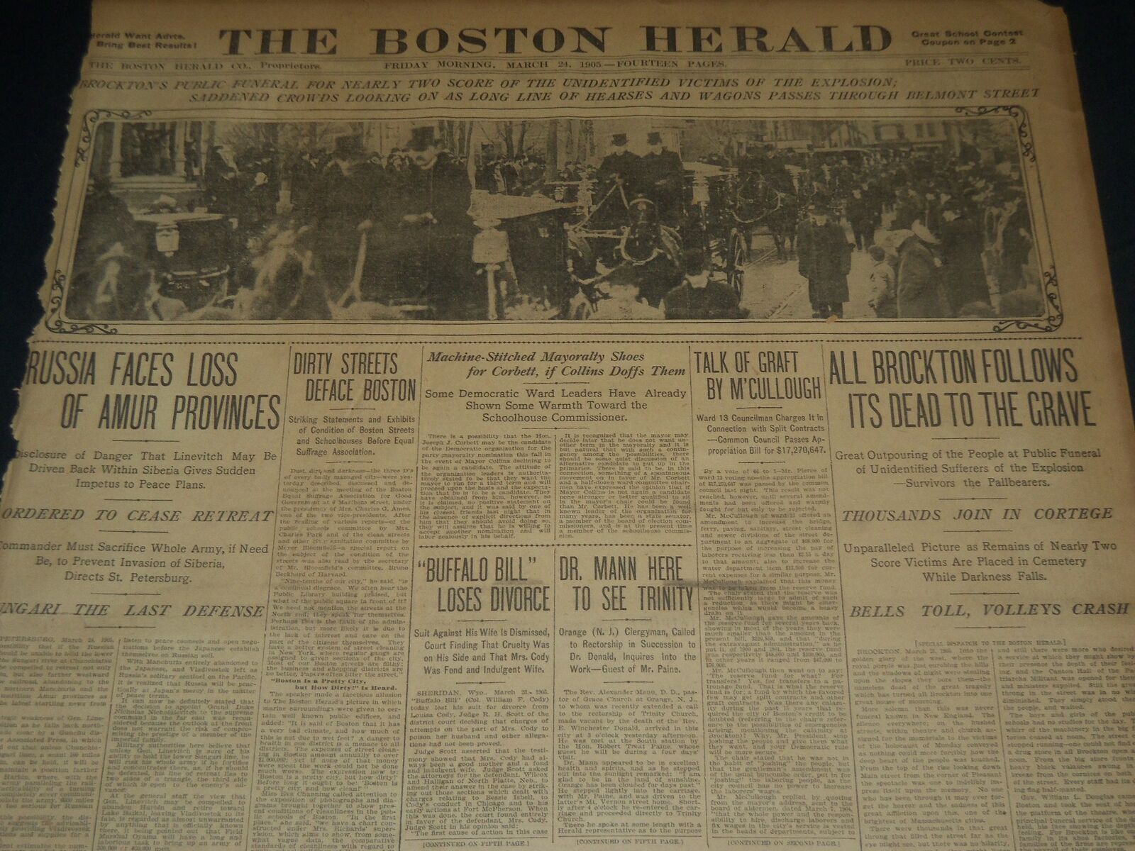 1905 MARCH 24 THE BOSTON HERALD - ALL BROCKTON FOLLOWS ITS DEAD - BH 142