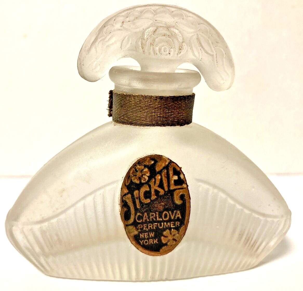 Antique Vintage 1915 Carlova Jickie Perfume Bottle with Glass Stopper 2-1/2\