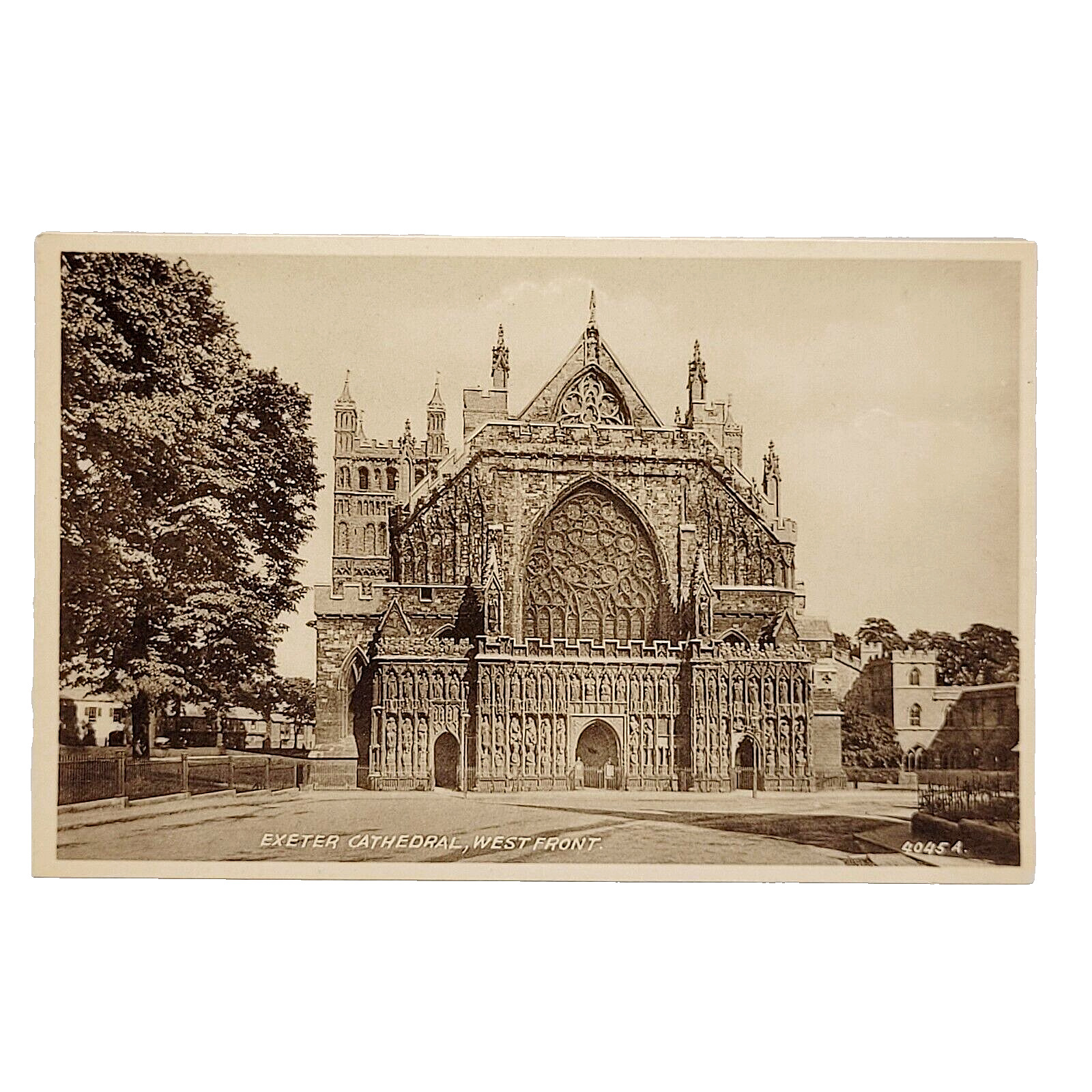 Exeter Cathedral West Front Image 1910s Black White Postcard White Border Unused