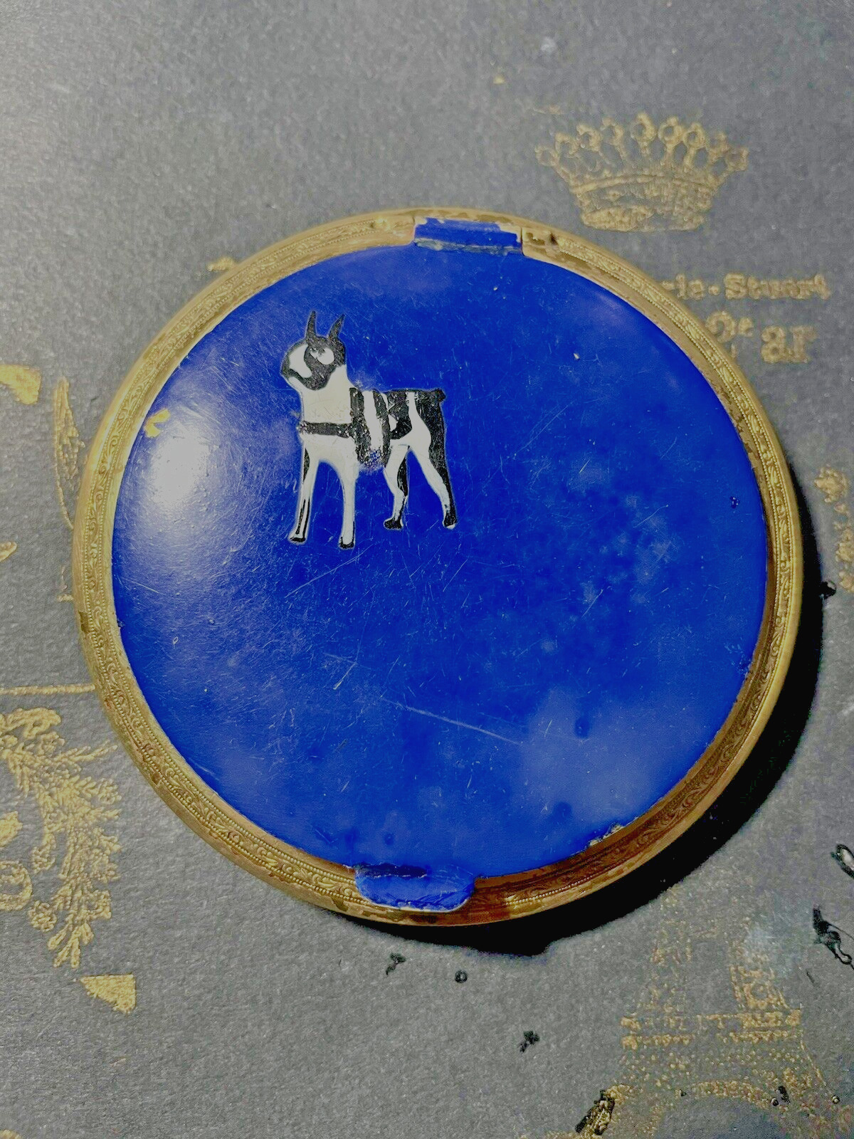 Fabulous Rare Vintage Boston Terrier French Bulldog Coro-Pak Powder Compact