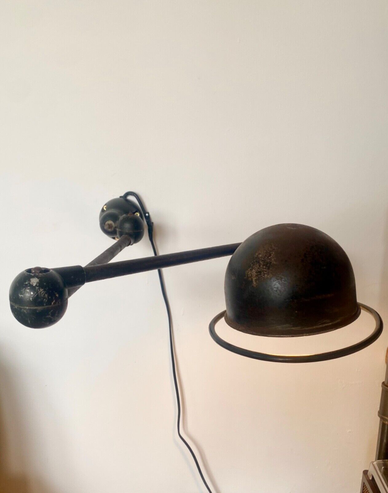 Vintage Jielde French Industrial Work Lamp Original Patina 2 Arm Wall Light 50\'s