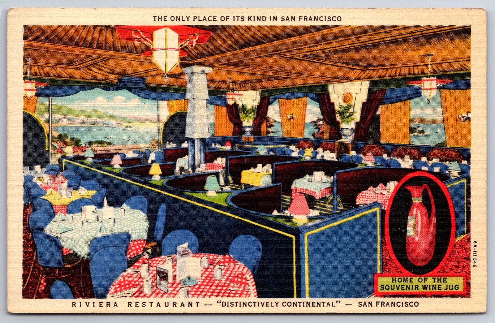 San Francisco CA~1939 Intl Expo~Riviera Restaurant~Inset Wine Jug~1939 Linen PC