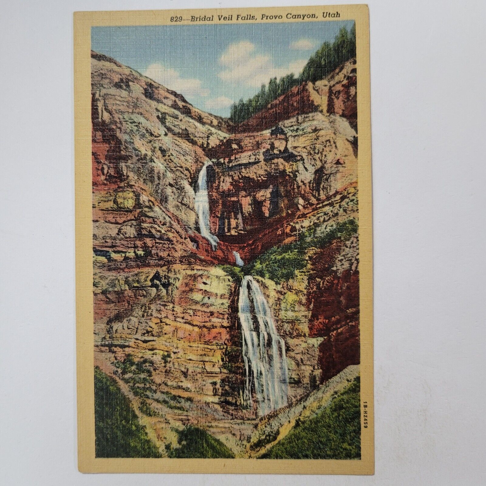 Bridal Veil Water Falls In Provo Canyon Utah UT Vintage Postcard Red Rocks
