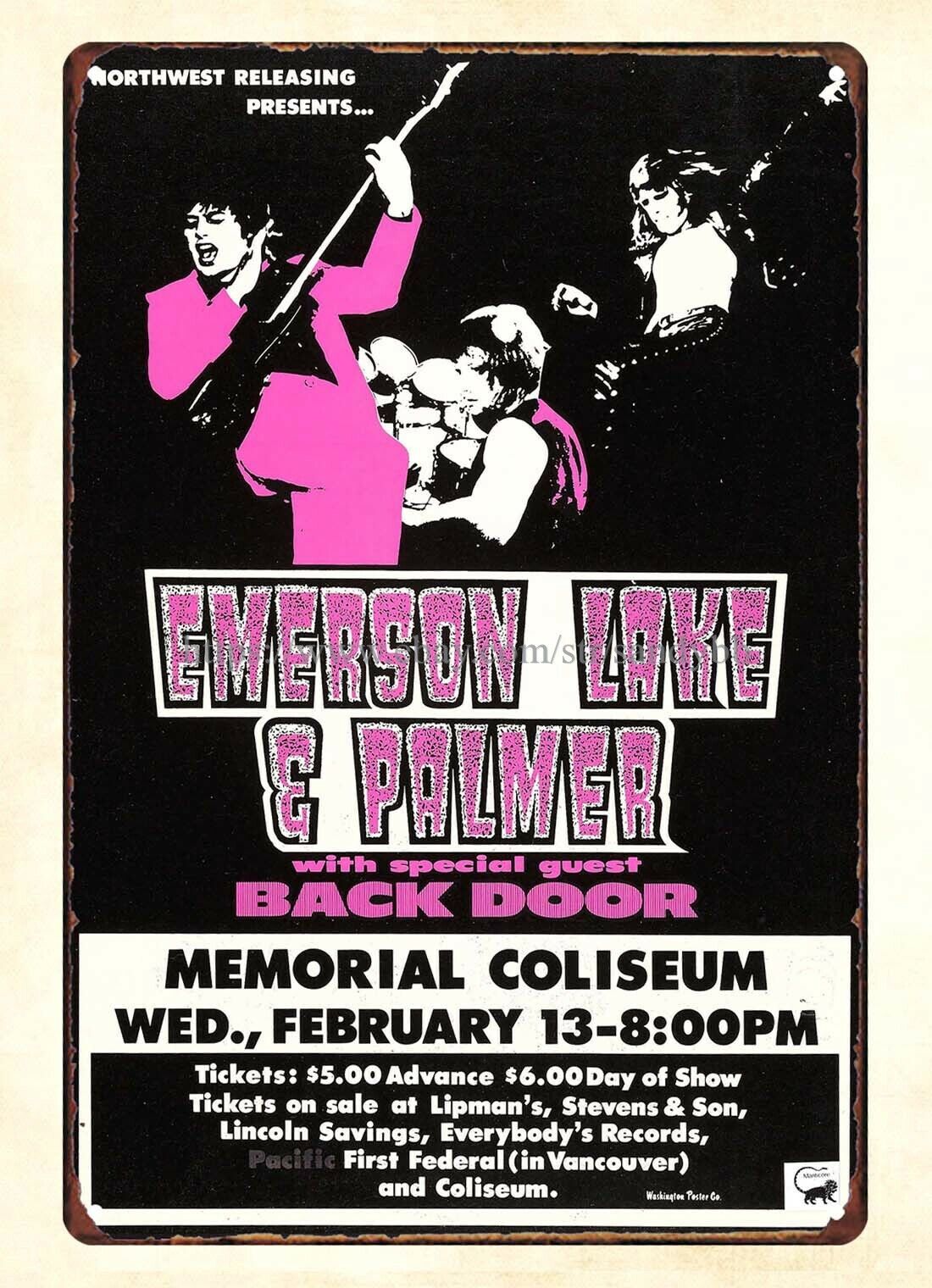 1974 Emerson Lake & Palmer Portland Oregon Thick Board Concert Poster metal tin