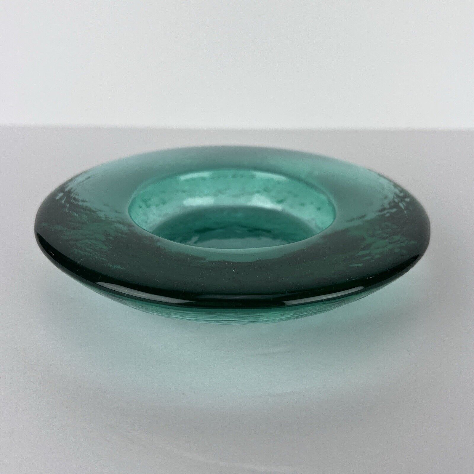 Modern Glass Candle Holder Art Glass Disk Green 7in