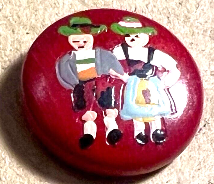 Sweet Small Wood Button HP Man & Woman  in Alp Clothing Hat 5/8” Alpine Costume