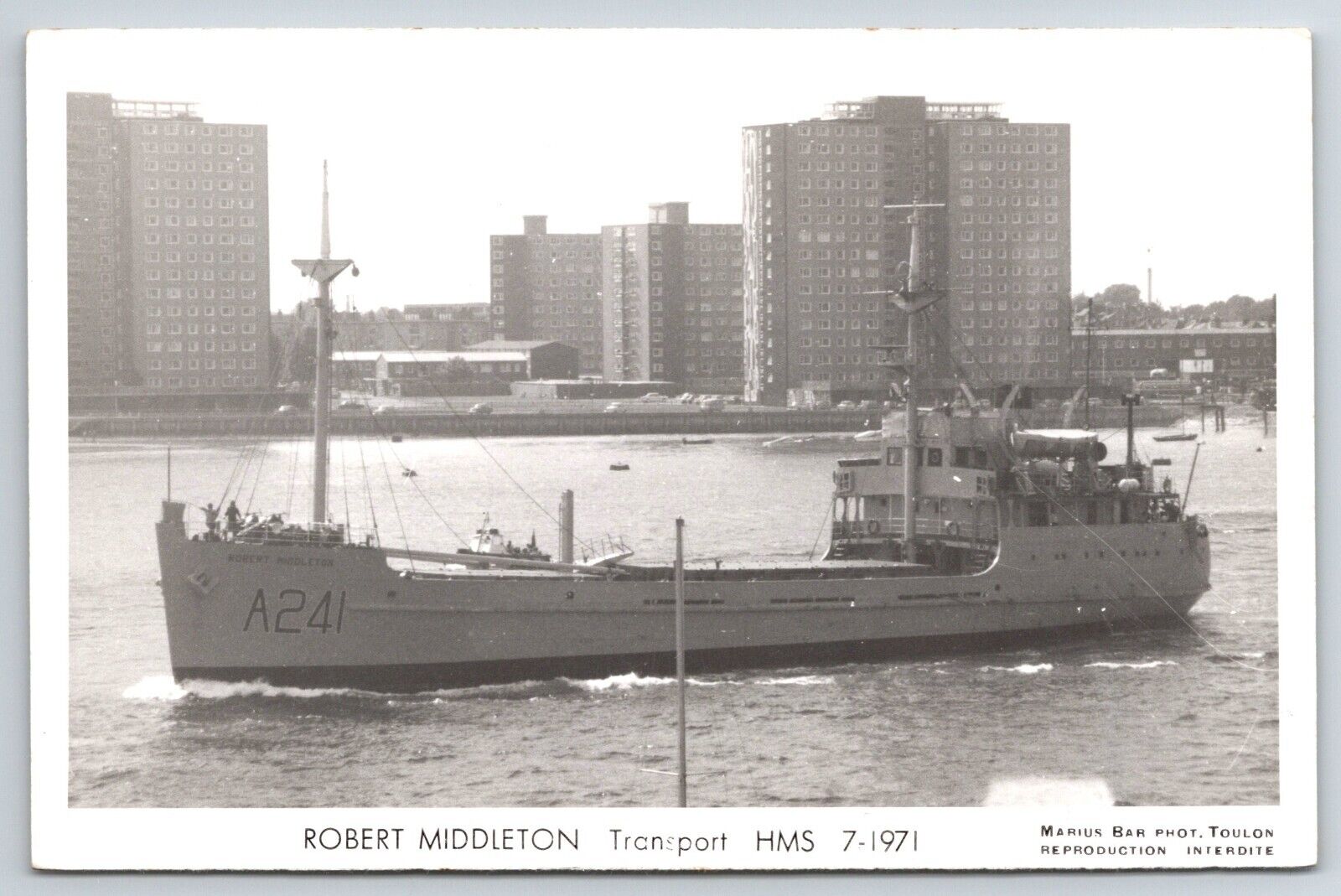 Robert Middleton Transport Ship - Marius Bar - RPPC - Real Photo Postcard - 1971