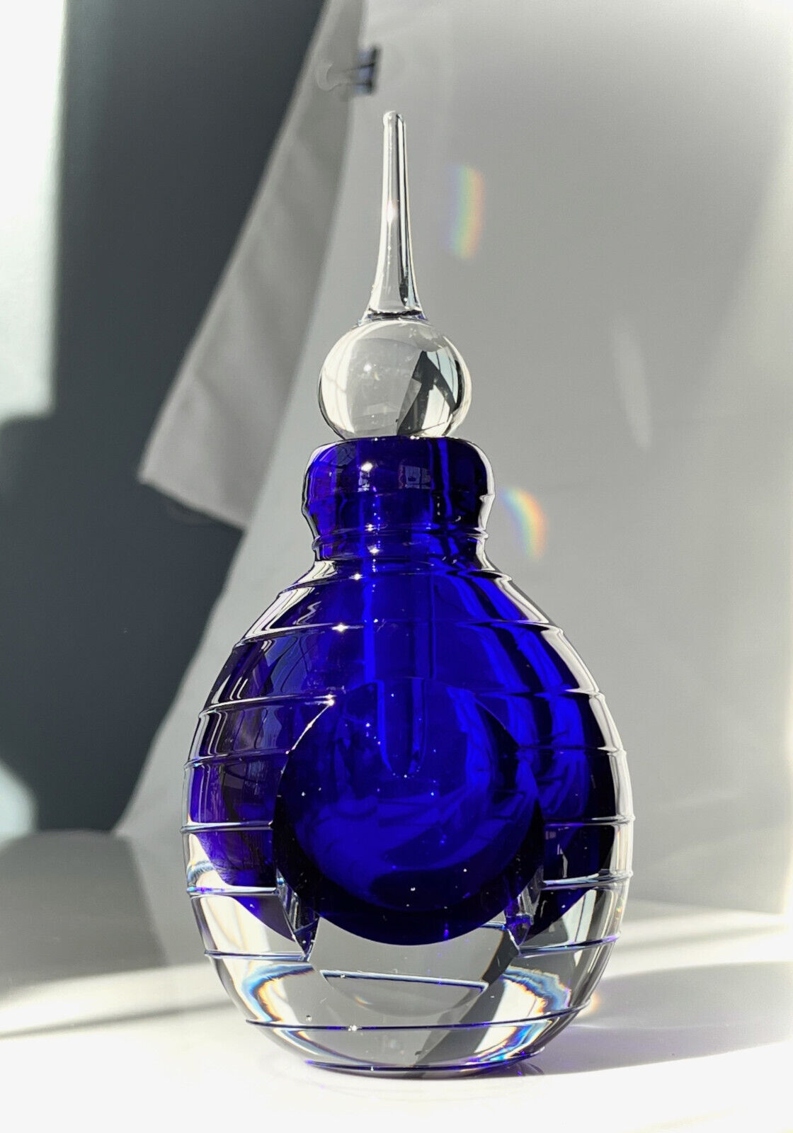 MCM MURANO SOMMERSO ART GLASS BLUE PERFUME BOTTLE Threaded Art Glass