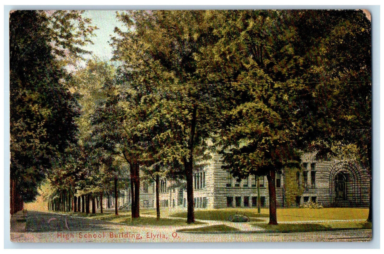 1907 View of High School Building Elyria Ohio OH Antique Posted Postcard