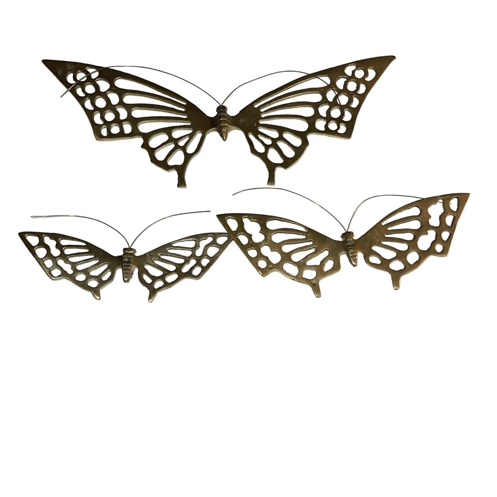 Brass Butterfly Wall Hangings Vintage Set Of Three Made In Taiwan Metal Retro