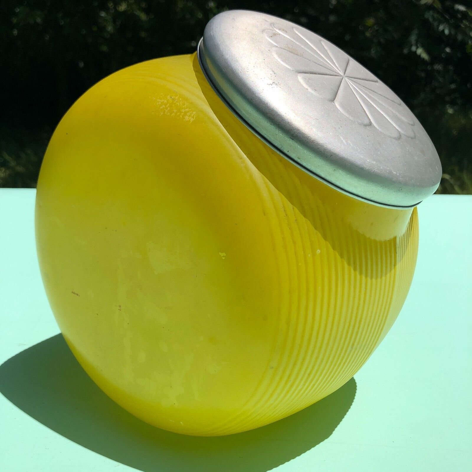 Rare Vintage Cheerful Fired-on Yellow Canister with Lid