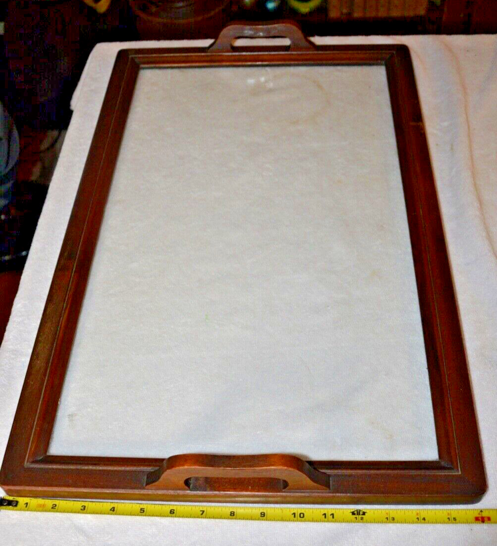 Beautiful LARGE Vintage Wood And Glass Tray From The 1950S 26” Long 16” Wide